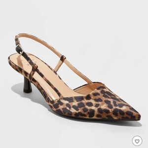 NWOT A new day Women's Annette Satin Slingback Heels Leopard Spot